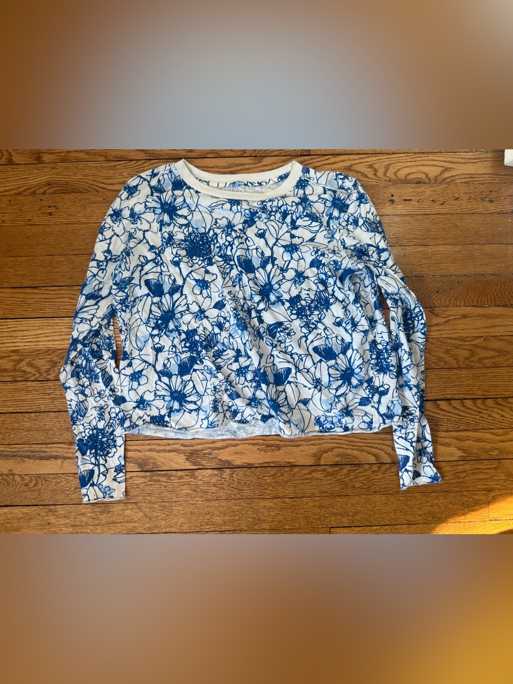 Anthropologie Maeve Blue Floral Print Tee - Size Small